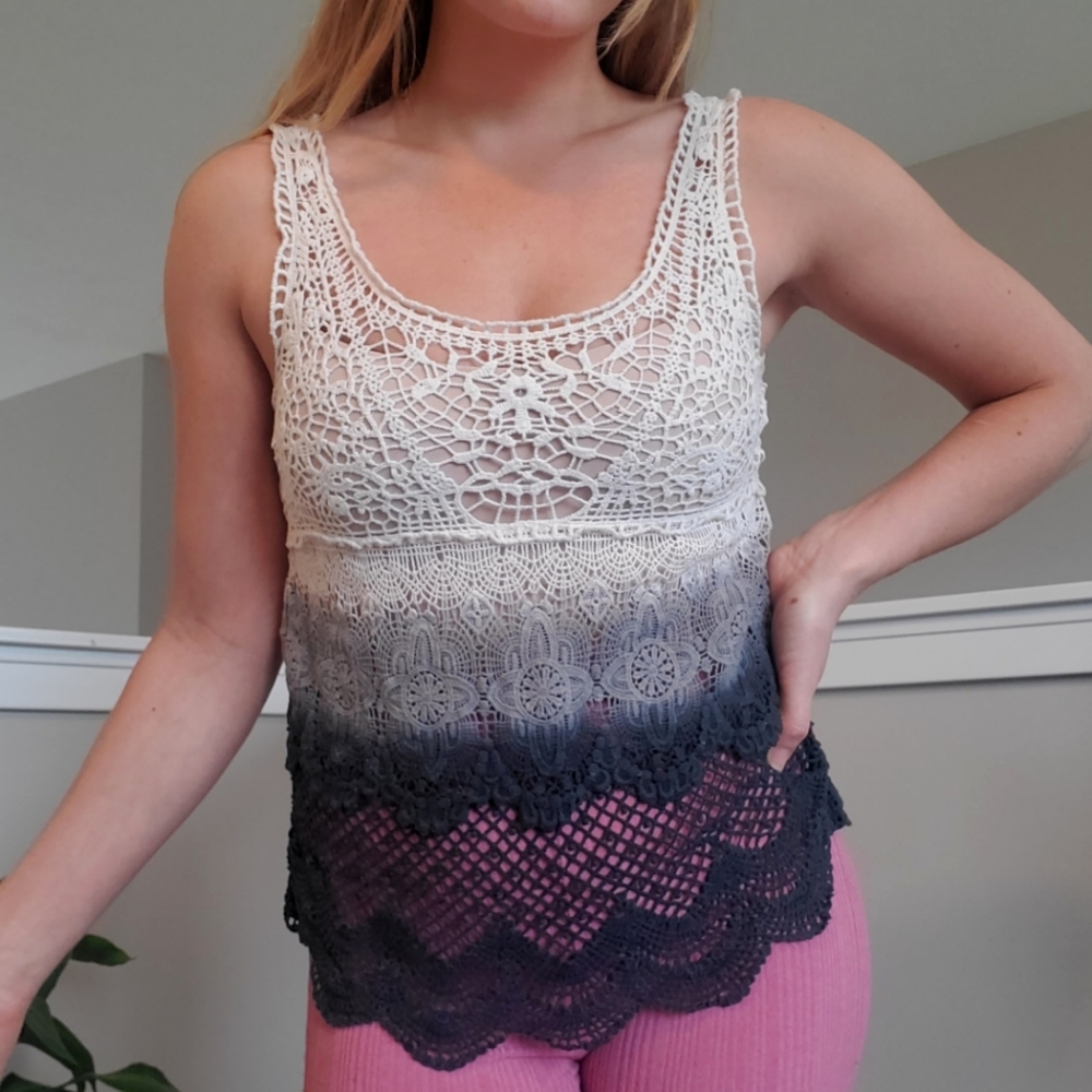 American Eagle Crochet Ombre Tank Top White and Blue XS